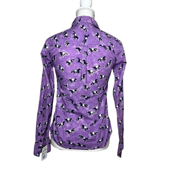 Odille (Anthropologie) Tarpan Horse Print Purple Button Down Shirt Size 0 - Picture 3 of 10